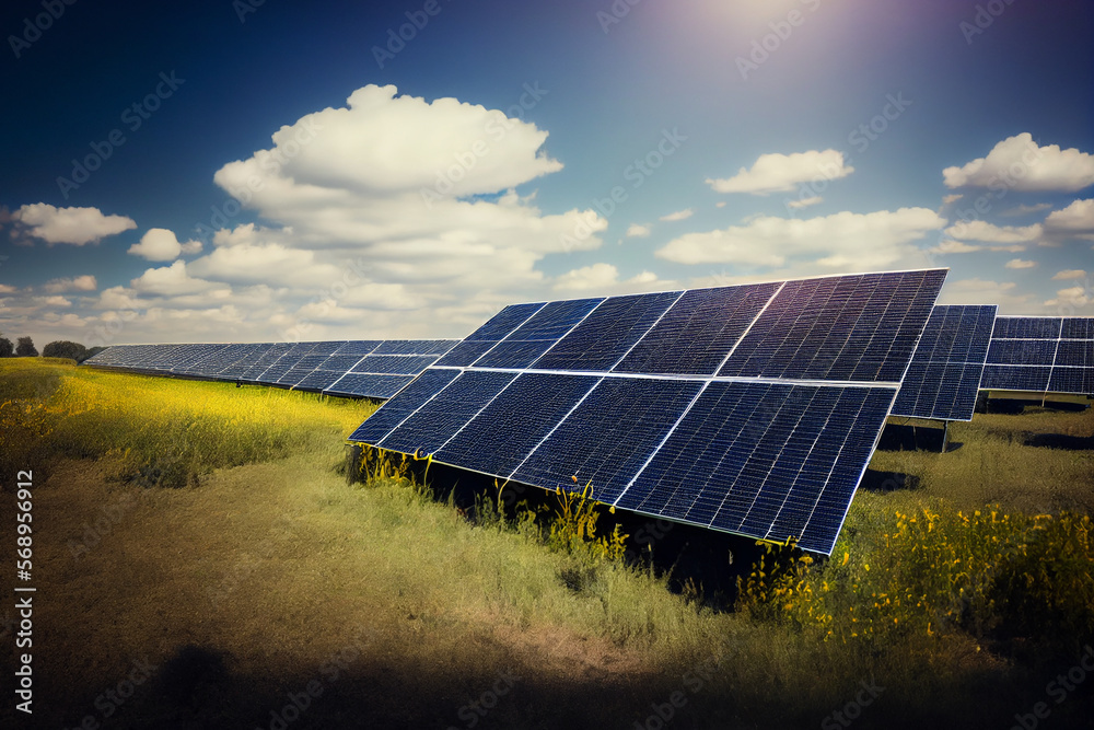 Solarpanele für erneuerbarer Energie auf einem Feld - Generative Ai Solarpanele für erneuerbarer Energie auf einem Feld - Generative Ai