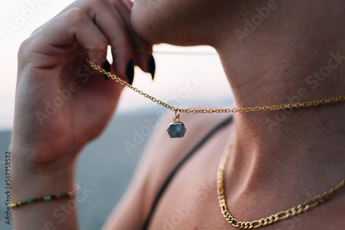 Gold-plated necklace with a stone pendant photo