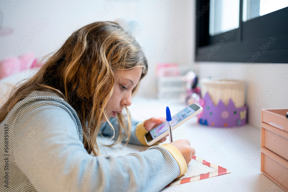 Cute Girl Writing A Letter To Santa Claus Cute Girl Writing A Letter To Santa Claus
