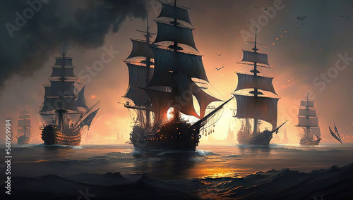 Slika na platnu illustration of the mystical ships