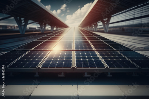Close up of a solar panel on top of a transportation center  generative ai