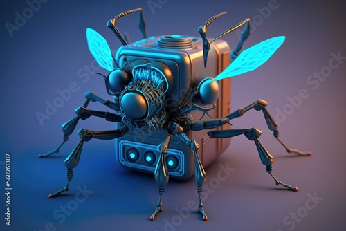 3D mosquito robot for medical glow in the dark background. Generative AI