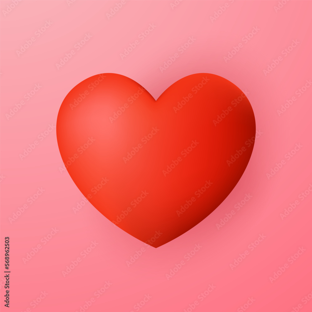 Red heart vector. Holiday banner with hot air heart balloon 3D style illustration.