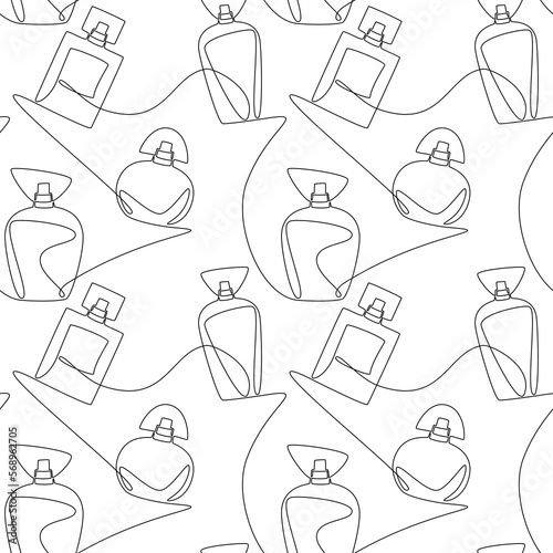 Outline perfume bottle icon seamless pattern vector. Continuous one line drawing illustration. Fashion wallpaper, beauty background, fabric, textile, print, wrapping paper or package design.