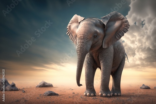 A baby elephant. Generative AI.