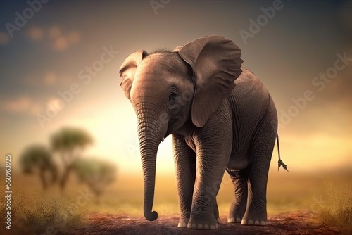 A baby elephant. Generative AI. © Bargais
