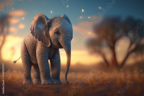 A baby elephant. Generative AI.