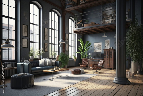 Loft living room generated with AI