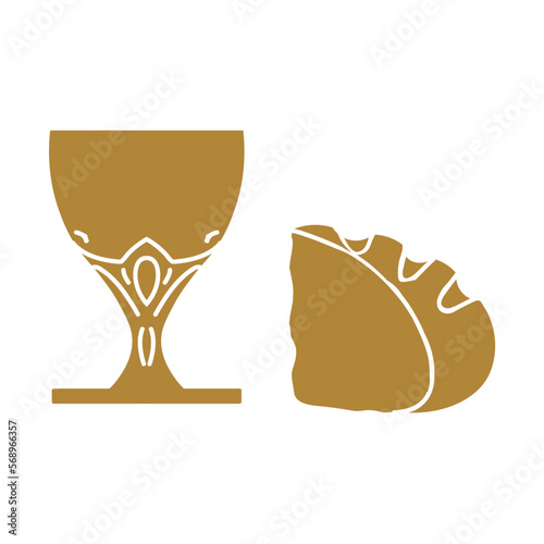 Chalice of wine with bread on white background