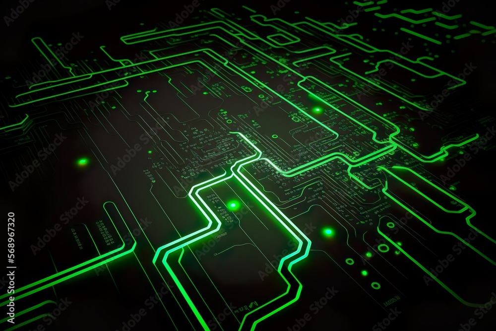Obraz premium Circuit board background with green neon