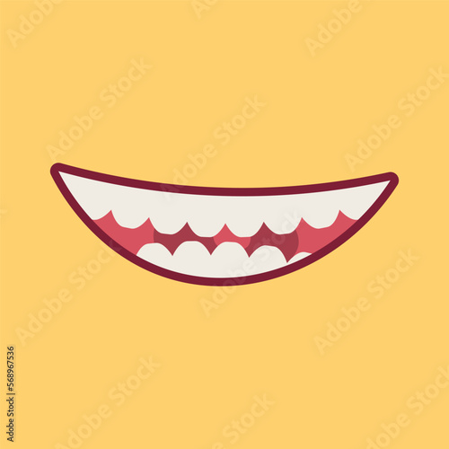 Smiling mouth with teeth on yellow background