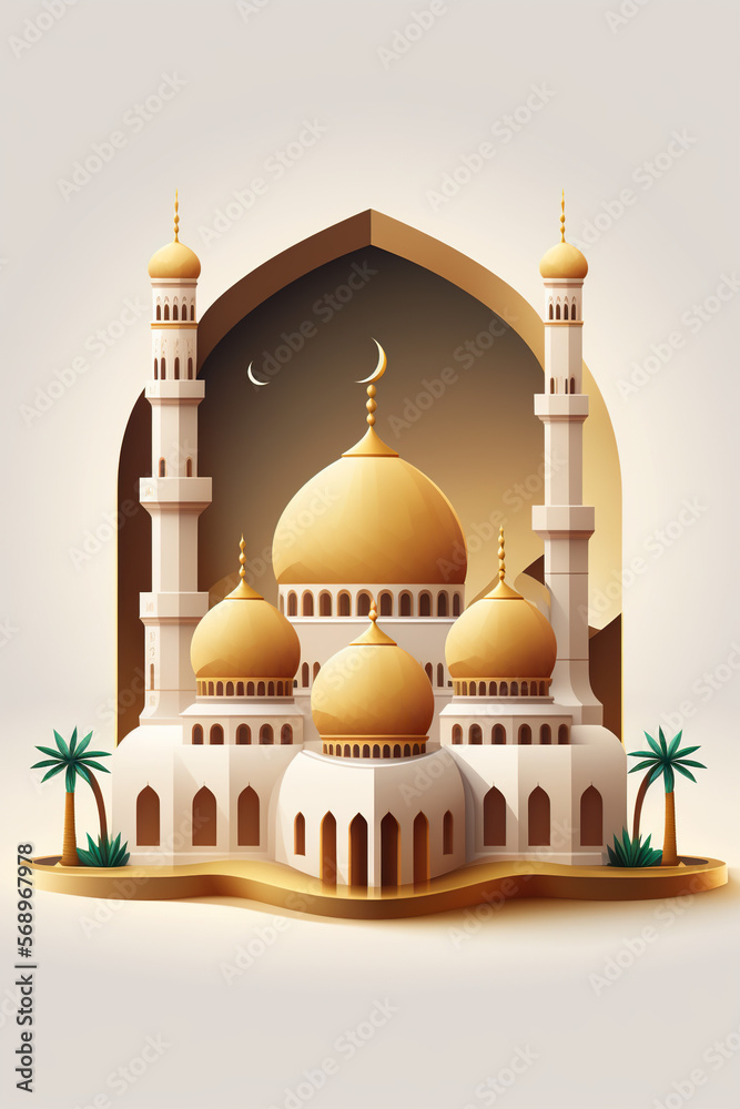 mosque of ramadan , modern flat design illustration ideal for ramadhan moubarek, islamic architecture, holy month