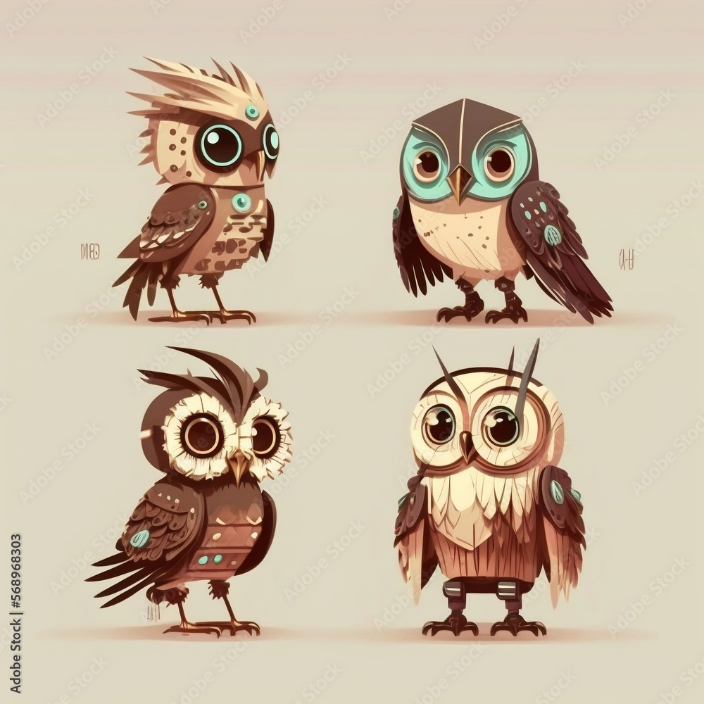 Fototapeta premium Set of owl Illustration idea Generative AI
