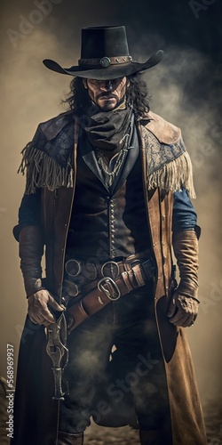 Gunslinger from the Wild West Character Design. Generative AI. photo