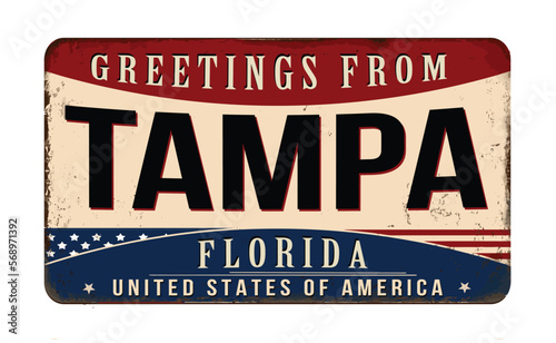 Greetings from Tampa vintage rusty metal sign