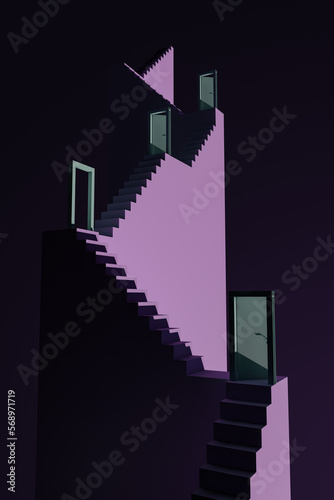 Stairs up with open door to success