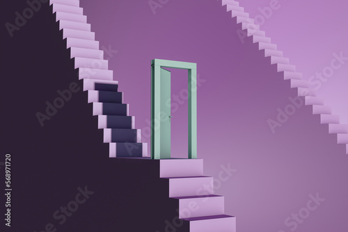 Stairs up with open door to success photo