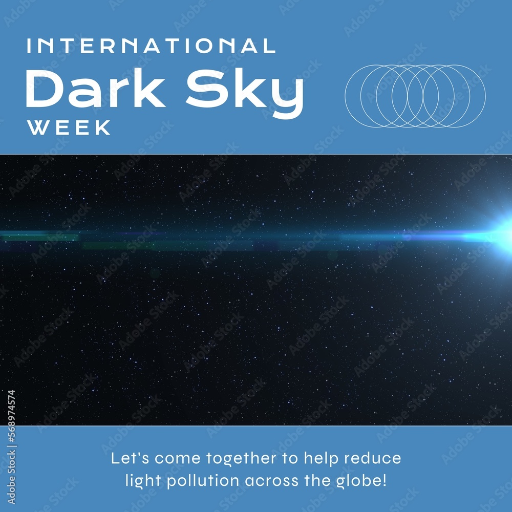 Naklejka premium Composition of international dark sky week text over space and stars