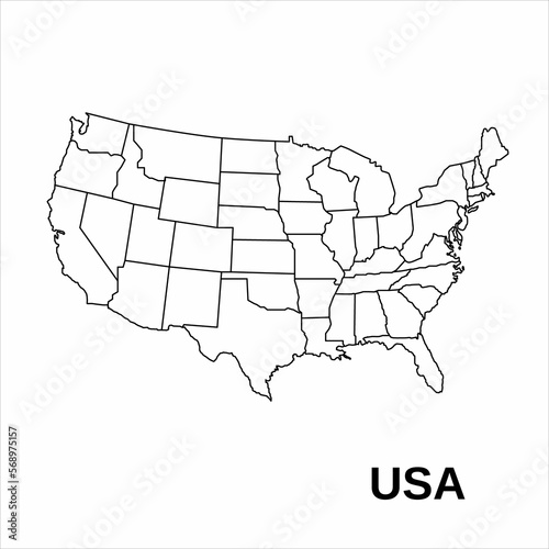 Outline drawing of a map of America on a white background. Outline illustration map of USA. USA map isolate on white background.