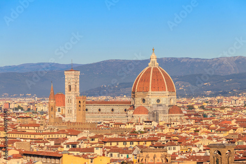 Florence Cathedral  formally the Cathedral of Saint Mary of the Flower as seen from Michelangelo Hill in Florence  Italy