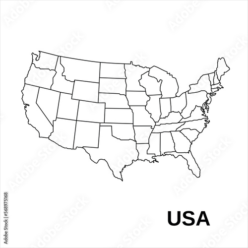 Vector contour drawing of America map on a white background. Vector outline illustration of USA map. USA map isolate on white background.