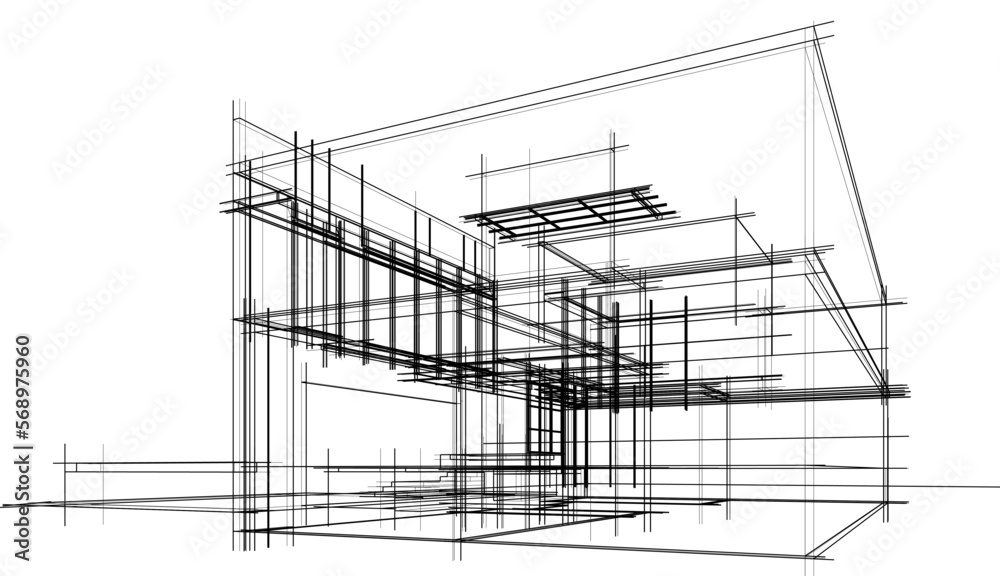 Architectural sketch of a building 3d illustration Architectural sketch of a building 3d illustration