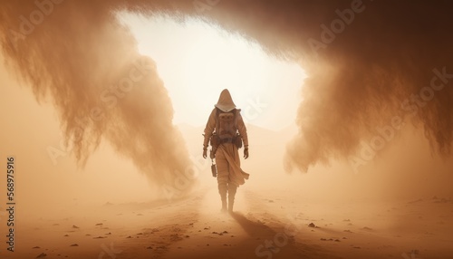 A man walking into a sandstorm  AI Generative