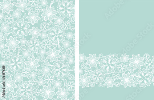 Tamplate for invitation, postcard, poster. Frame with lace flowers element. Seamless lace floral pattern. Vector illustration.