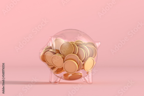 Transparent pig-shaped piggy bank photo