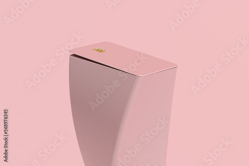 Column of credit cards on pink background