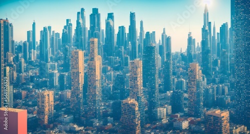 Megalopolis mega city future with huge skyline of skyscrapers  bright sunny  ai generated