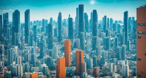 Megalopolis mega city future with huge skyline of skyscrapers, bright sunny, ai generated © G-IMAGES