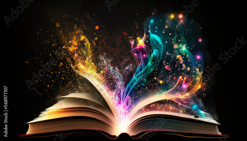 magic knowledge book with music. Open book colorful