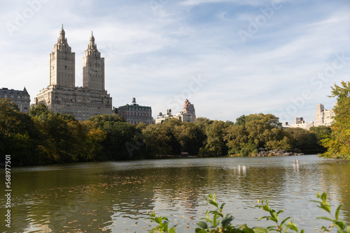 San Remo apartments building near park and lake in New York City.