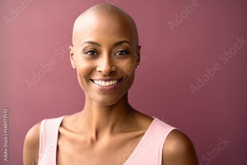 Portrait of a beautiful bald woman after chemotherapy. Powerful women concept created with ai generative tools