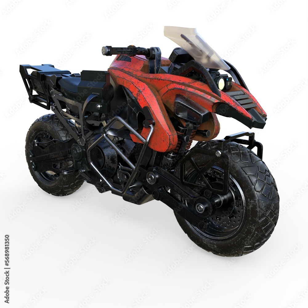 3d-illustration of a futuristic scifi cyberpunk bike 3d-illustration of a futuristic scifi cyberpunk bike
