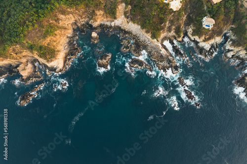 aerial image taken with a drone of zipolite beach in mexico photo