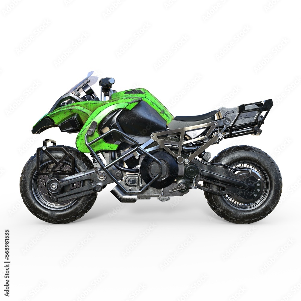 3d-illustration of a futuristic scifi cyberpunk bike 3d-illustration of a futuristic scifi cyberpunk bike
