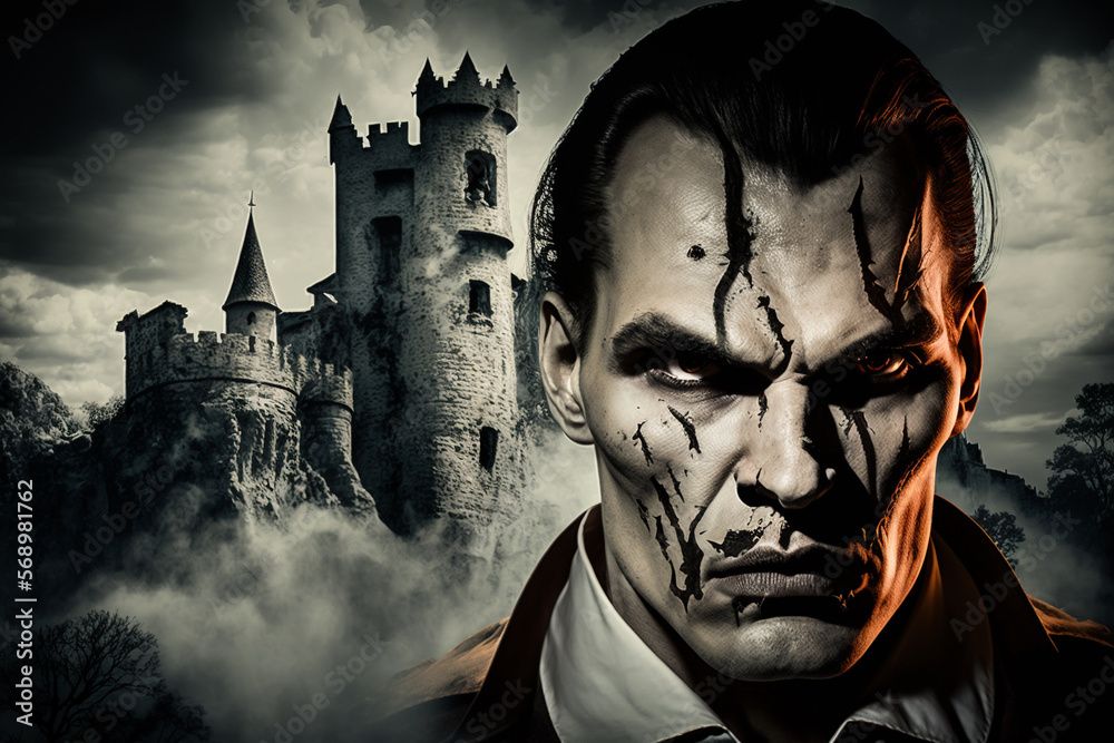 Scary horror and haunted Dracula vampire castle with bats. Creepy ...