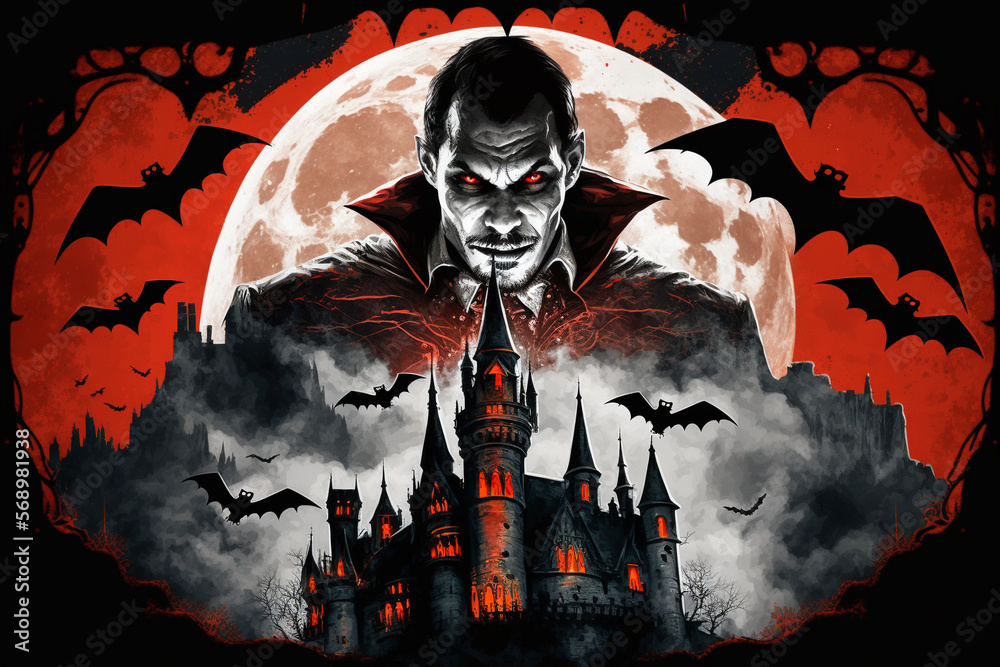 Scary horror and haunted Dracula vampire castle with bats Creepy Scary horror and haunted Dracula vampire castle with bats Creepy