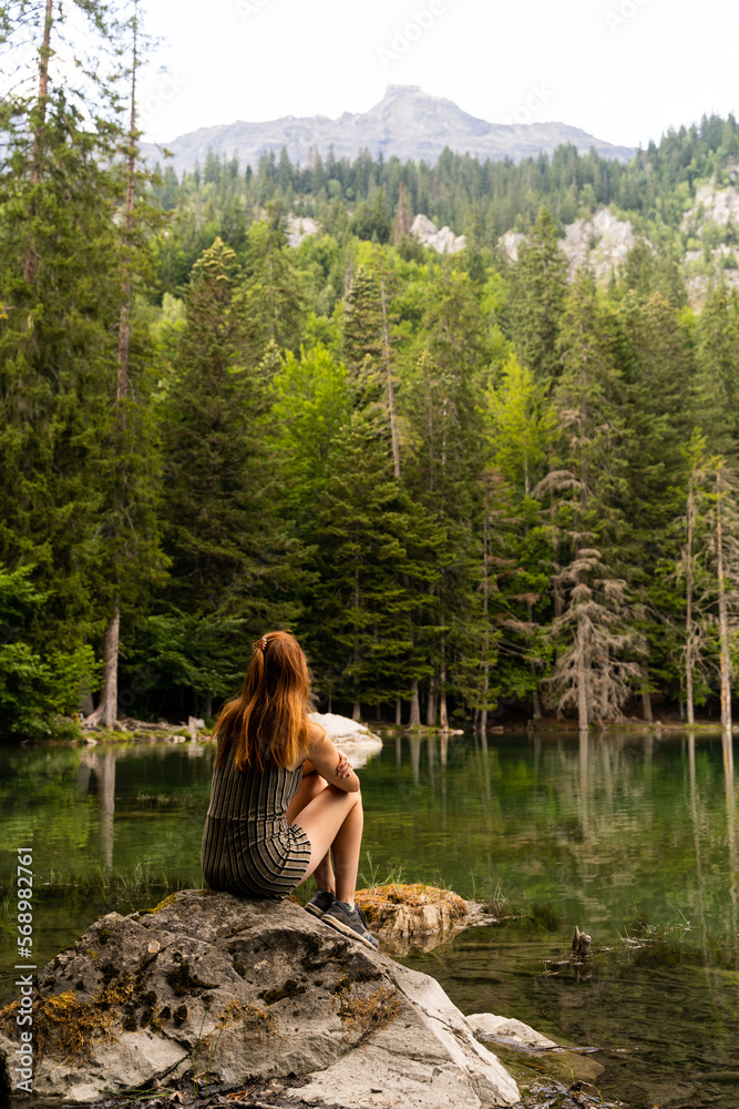 Woman relaxing in nature lake Woman relaxing in nature lake