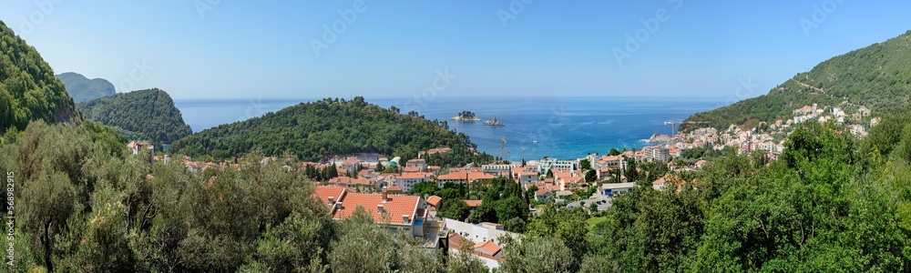 Panoramic view of Petrovac na Moru location, Montenegro.