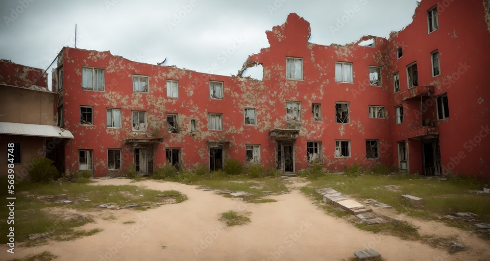 Abandoned destroyed buildings, ai generated