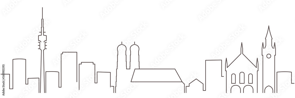 Naklejka premium Munich Dark Line Simple Minimalist Skyline With White Background