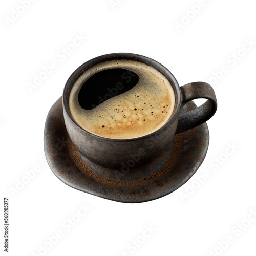 Vintage dark cup hot espresso coffee isolated 