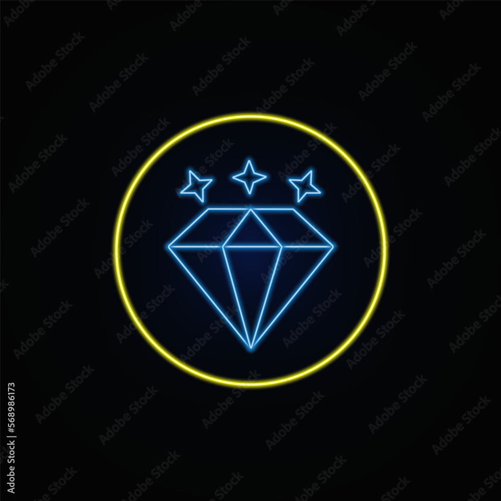 Diamond, Values icon in neon light. Glowing neon gem sign. Jewel symbol in vivid blue and yellow color. vector Diamond, Values icon in neon light. Glowing neon gem sign. Jewel symbol in vivid blue and yellow color. vector