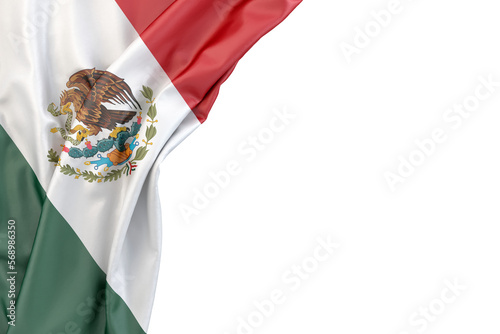 Flag of Mexico in the corner on white background. 3D rendering. Isolated