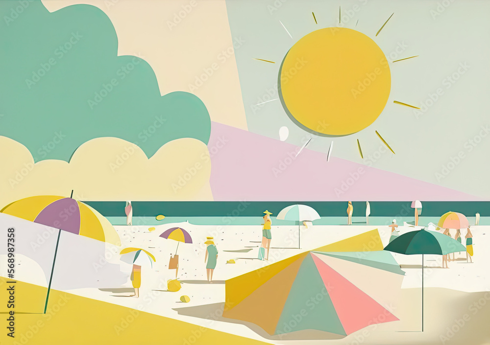 summer background with beach scene, generative ai ilustration with soft pastel colors