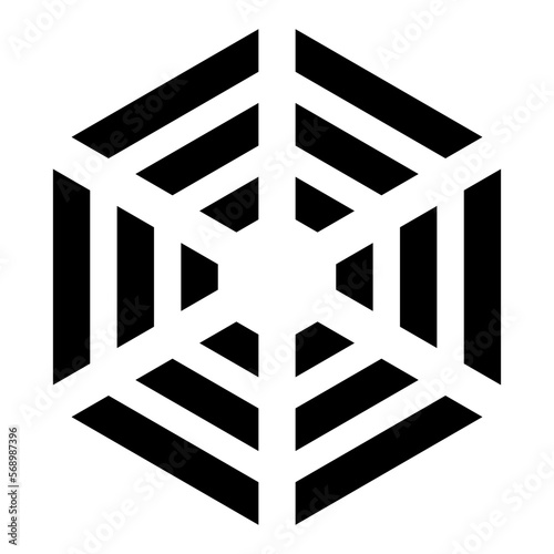 Monochrome vector graphic of hexagonal icon which could be used as a symbol for auditorium seating or a spiders web
