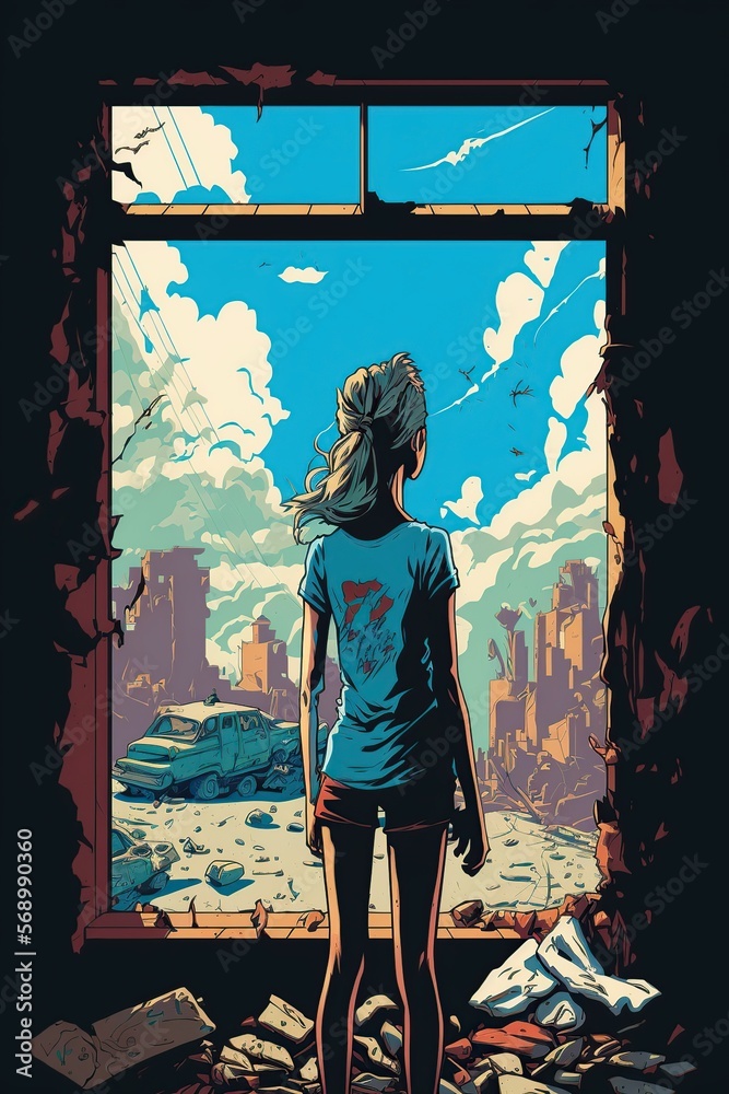 cartoon illustration, a lonely woman looking through a window ,generative ai cartoon illustration, a lonely woman looking through a window ,generative ai